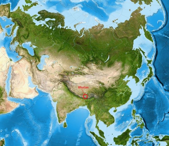 Bhutan-on-Asia-Map